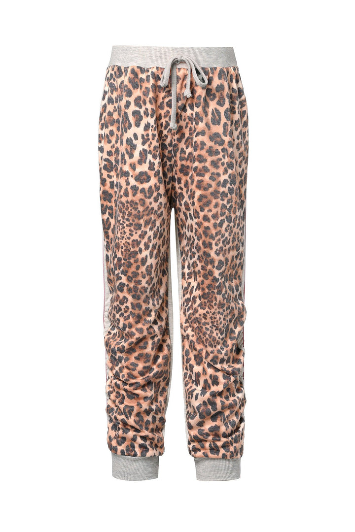 Hannah Banana Little Girl's Leopard Rainbow Side Stripe Runched Joggers