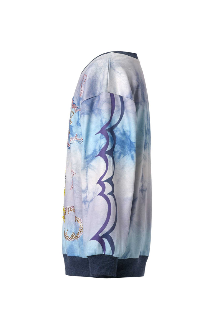 Hannah Banana Little Girl's Long Sleeve Tie Dye Cloud and Thunder Rhinestone Bling Crew Neck Sweatshirt Tween clothing