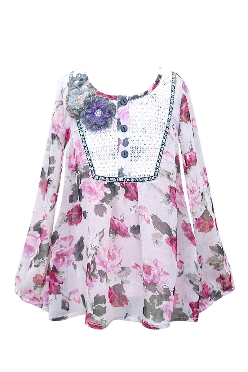 Hannah Banana Big Girls Floral Print Chiffon Tunic Top