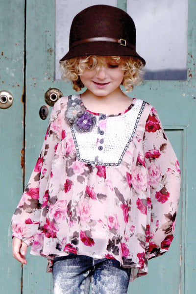 Hannah Banana Big Girls Floral Print Chiffon Tunic Top