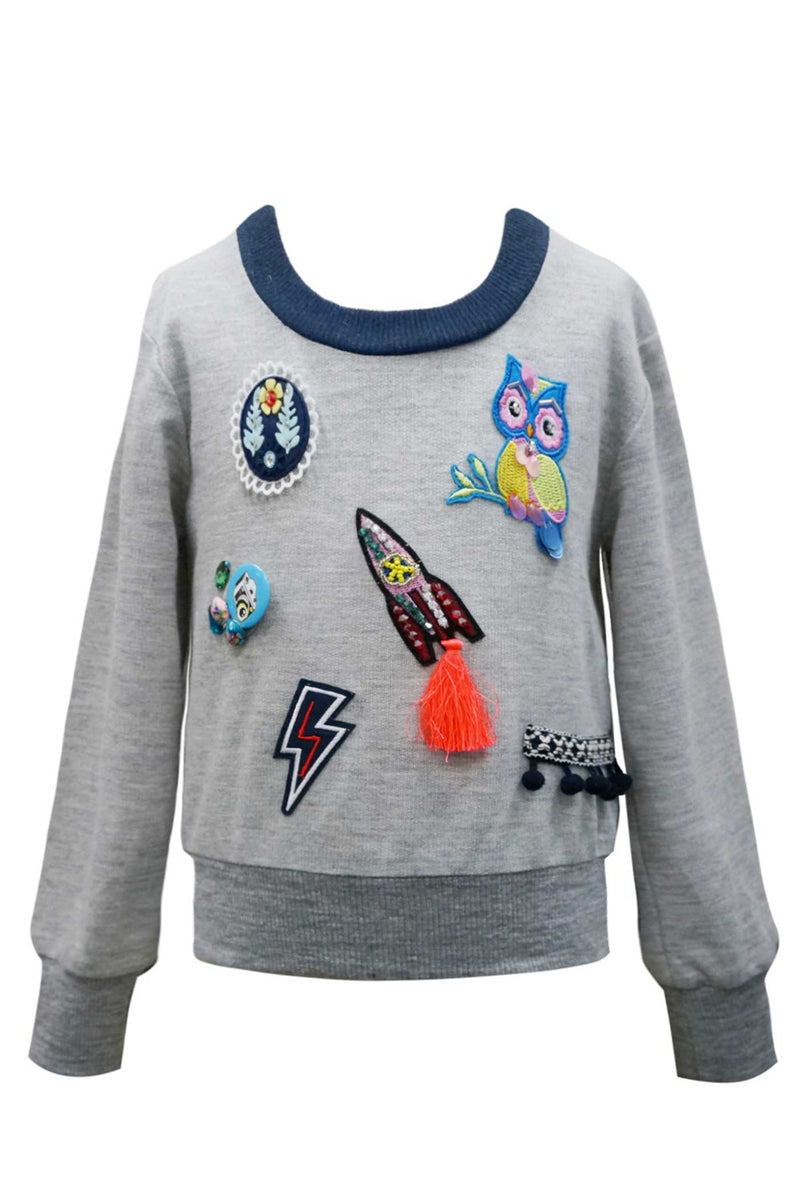 Girls Long Sleeve Sweatshirt with Fun Patches