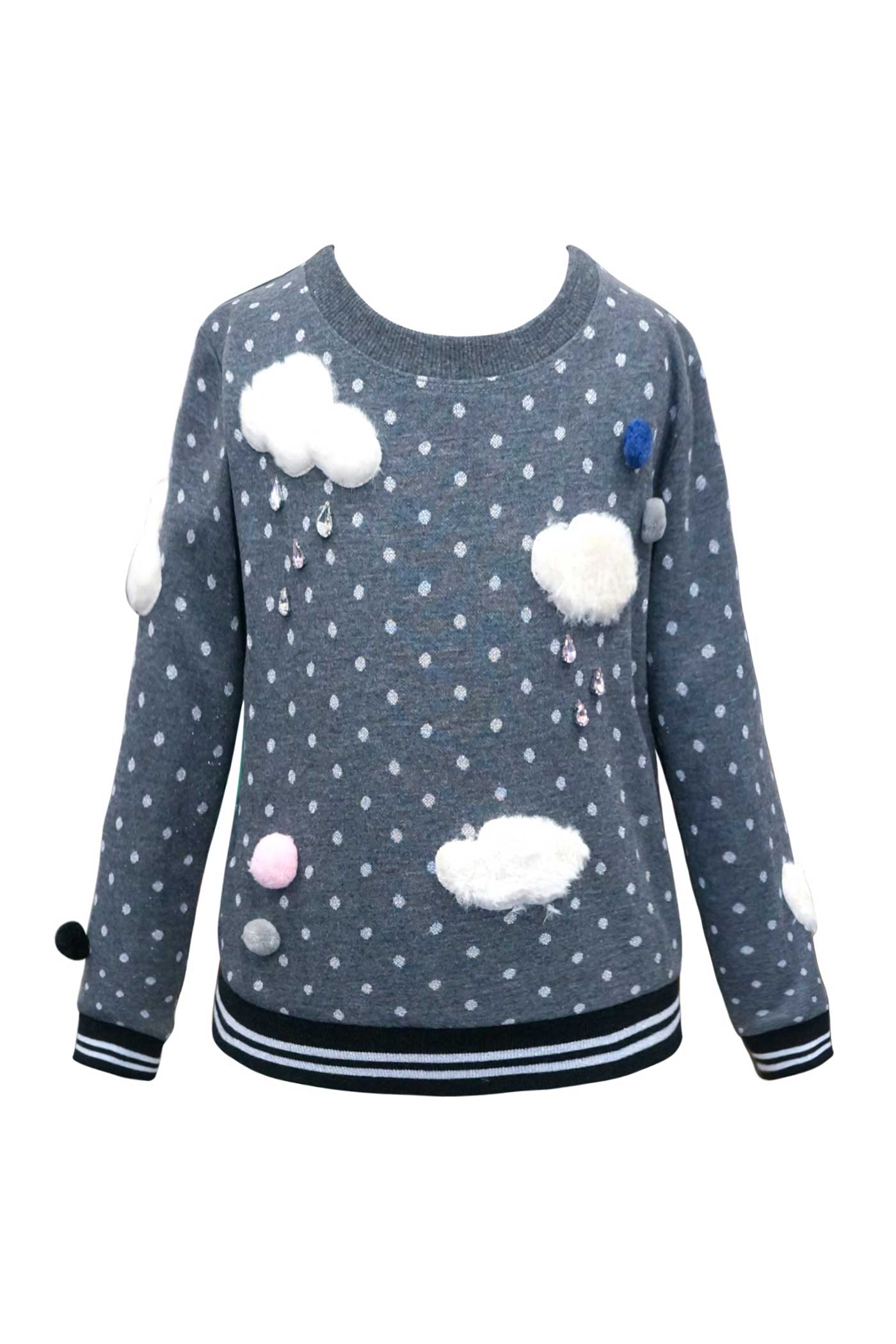 Hannah Banana Girls Clouds and Rain Polka Dot Sweatshirt