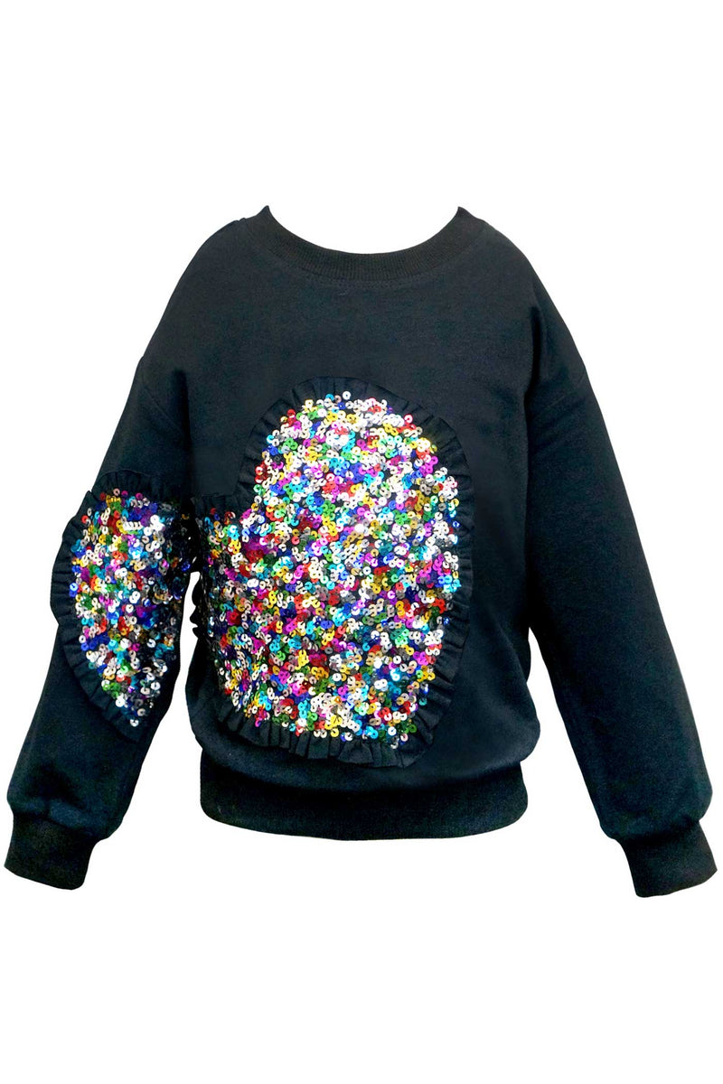 Hannah Banana Little Girls Long Sleeve Sequin Heart Sweatshirt