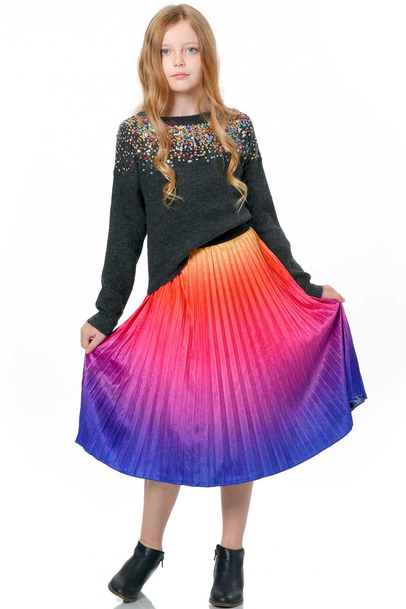 Hannah Banana Big Girls Ombre Pleated Midi Velvet Skirt