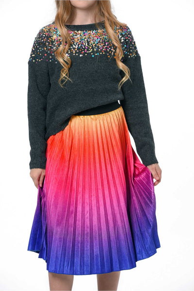 Hannah Banana Big Girls Ombre Pleated Midi Velvet Skirt