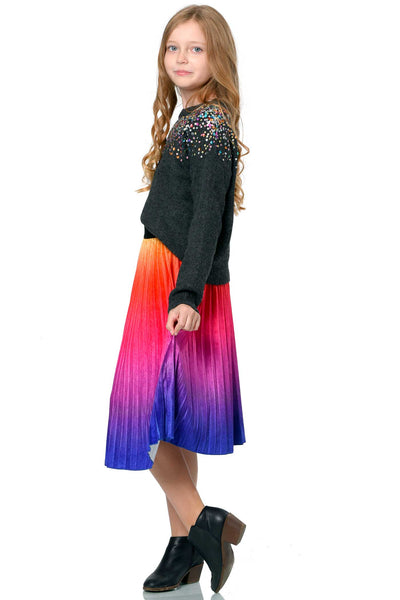 Hannah Banana Big Girls Ombre Pleated Midi Velvet Skirt