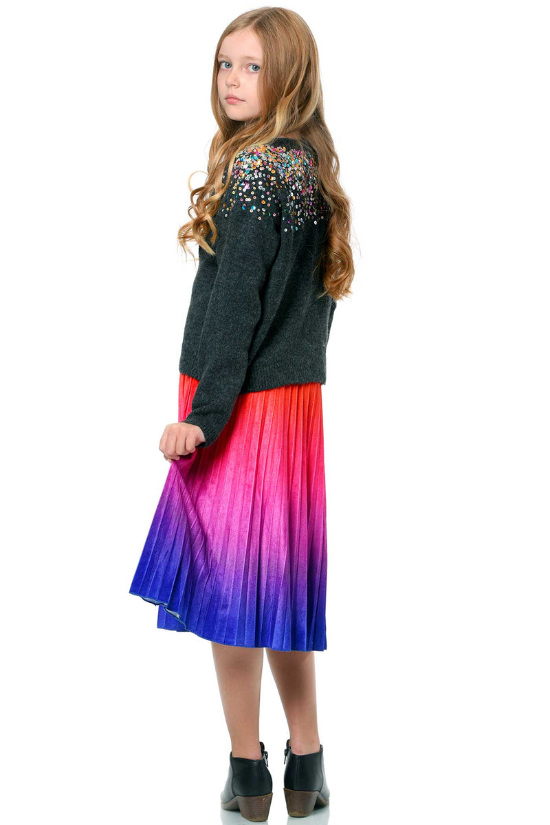 Hannah Banana Big Girls Ombre Pleated Midi Velvet Skirt