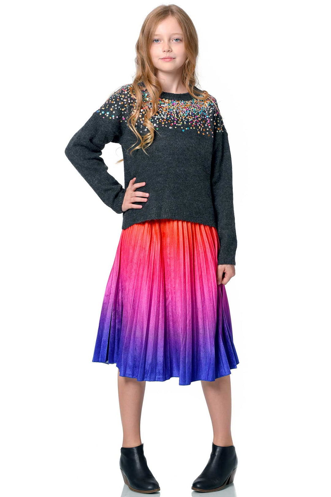 Hannah Banana Big Girls Colorful Sequin Embroidered Sweater