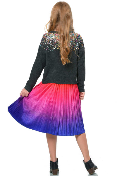 Hannah Banana Big Girls Ombre Pleated Midi Velvet Skirt