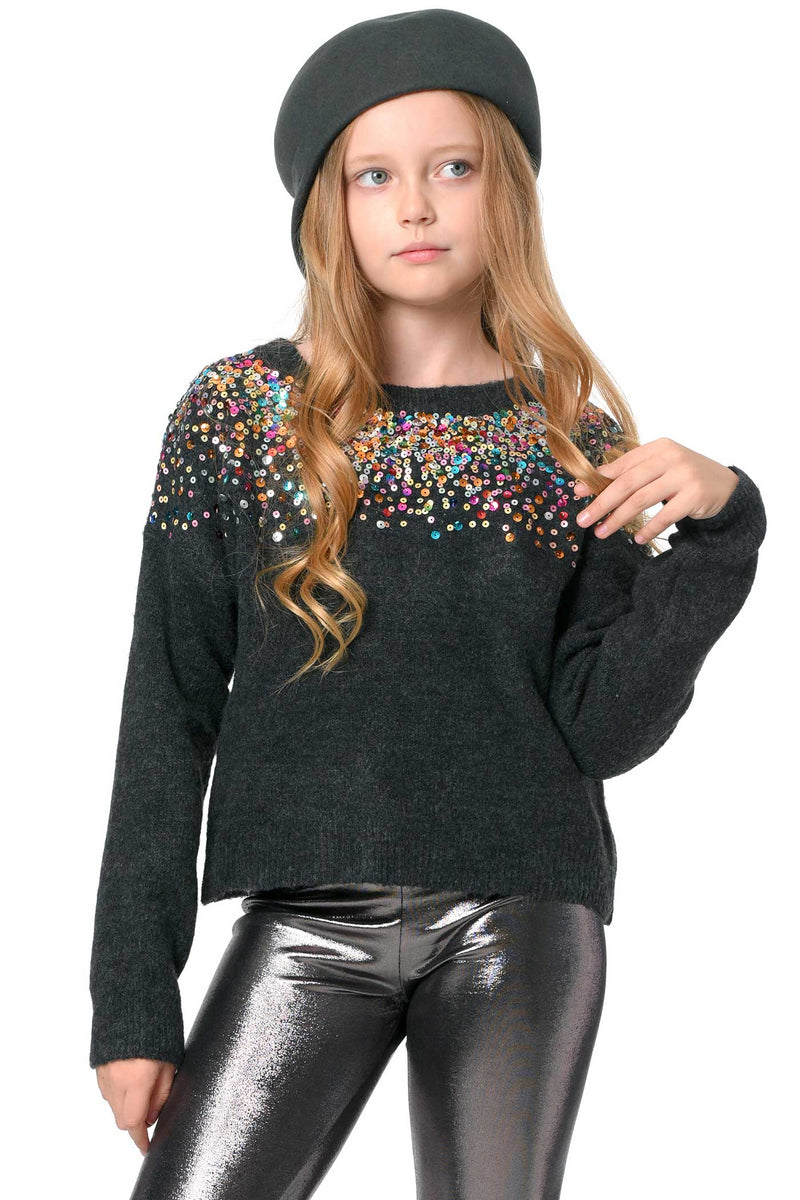 Hannah Banana Big Girls Colorful Sequin Embroidered Sweater