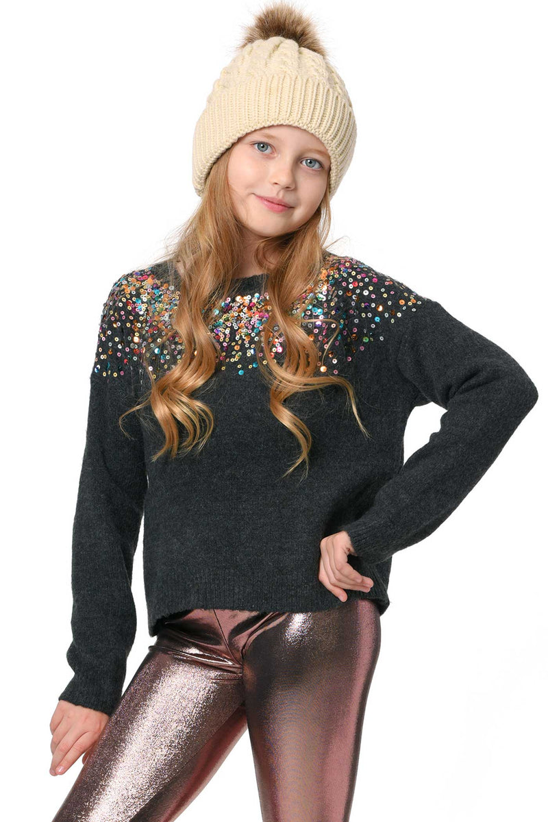 Hannah Banana Big Girls Colorful Sequin Embroidered Sweater