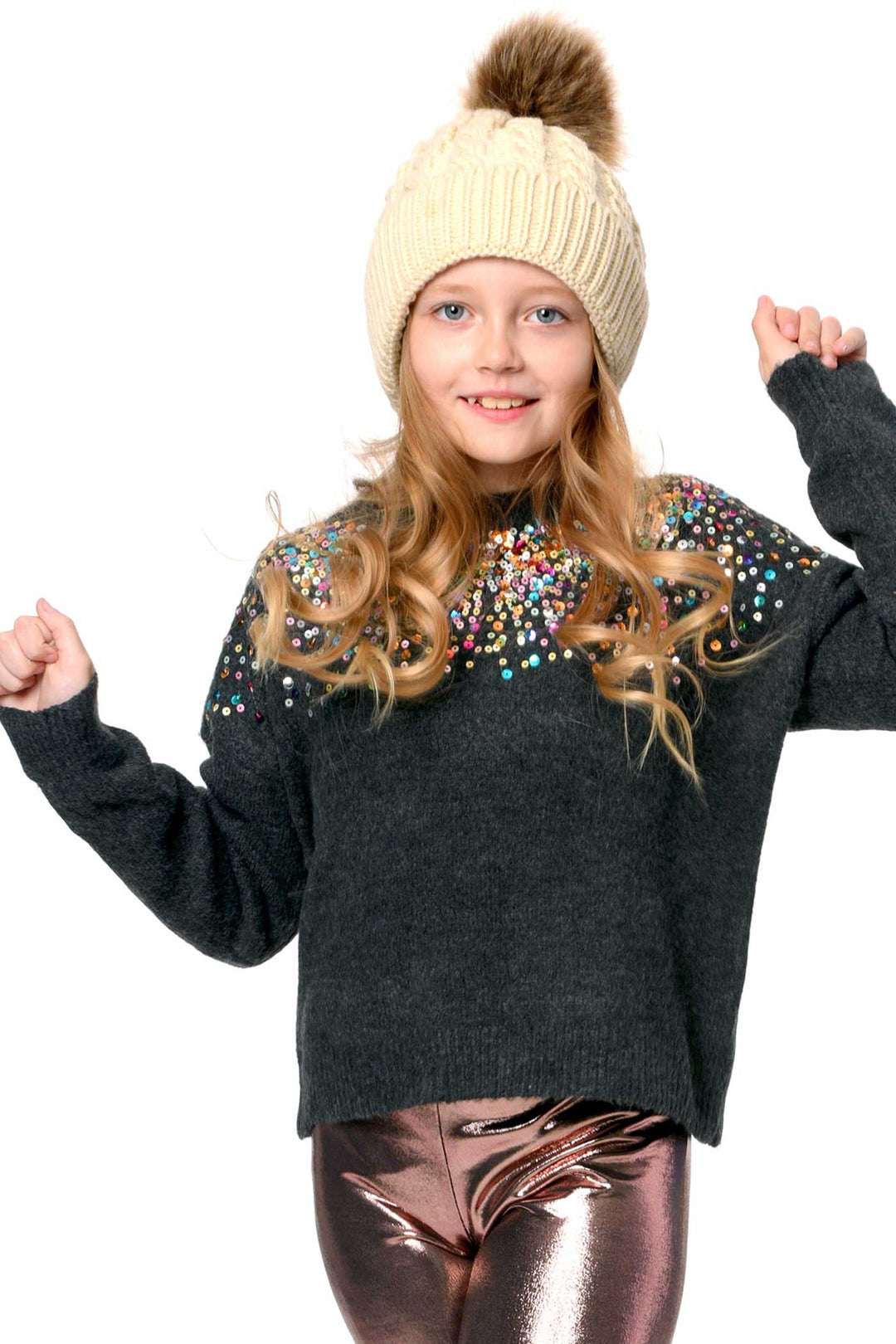 Hannah Banana Big Girls Colorful Sequin Embroidered Sweater