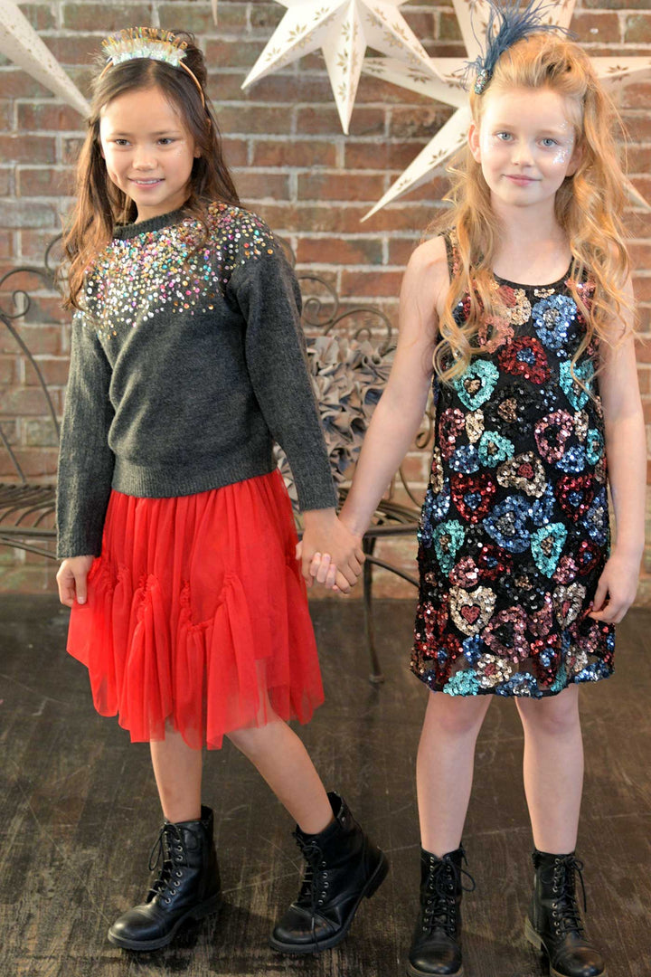 Hannah Banana Big Girls Colorful Sequin Embroidered Sweater