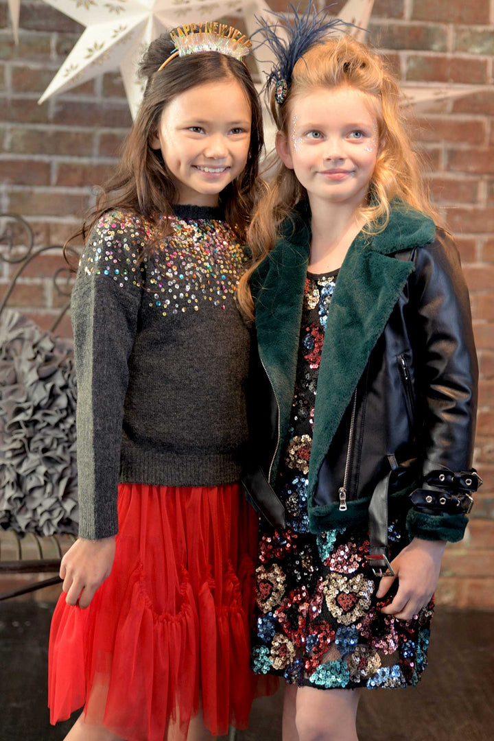 Hannah Banana Big Girls Colorful Sequin Embroidered Sweater