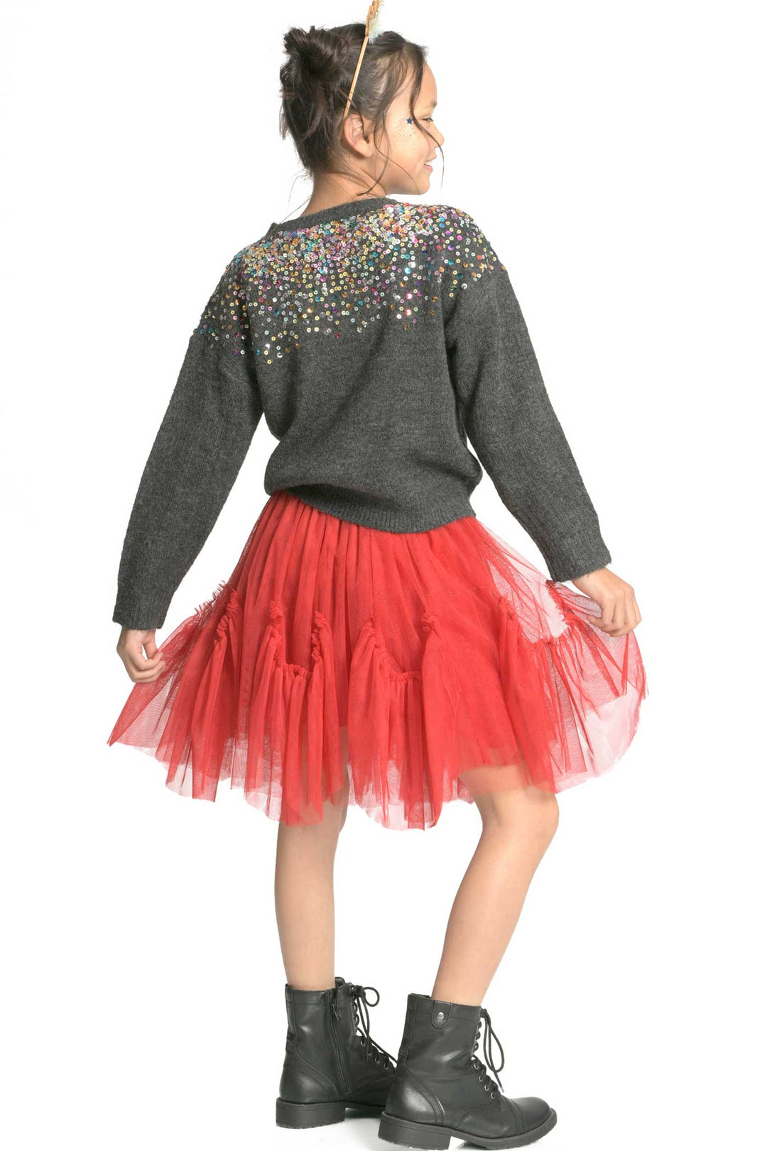 Hannah Banana Big Girls Colorful Sequin Embroidered Sweater