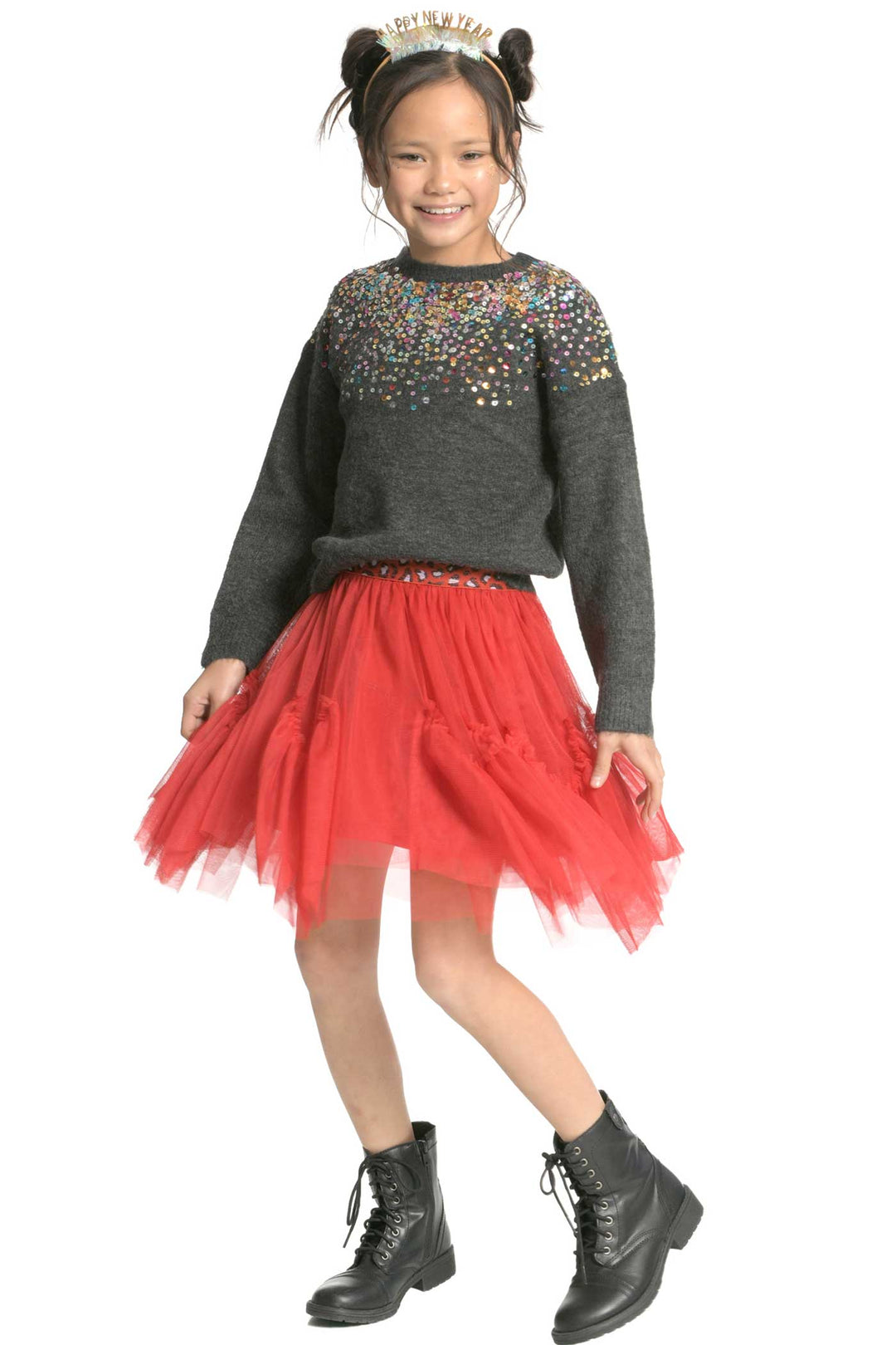 Hannah Banana Big Girls Colorful Sequin Embroidered Sweater