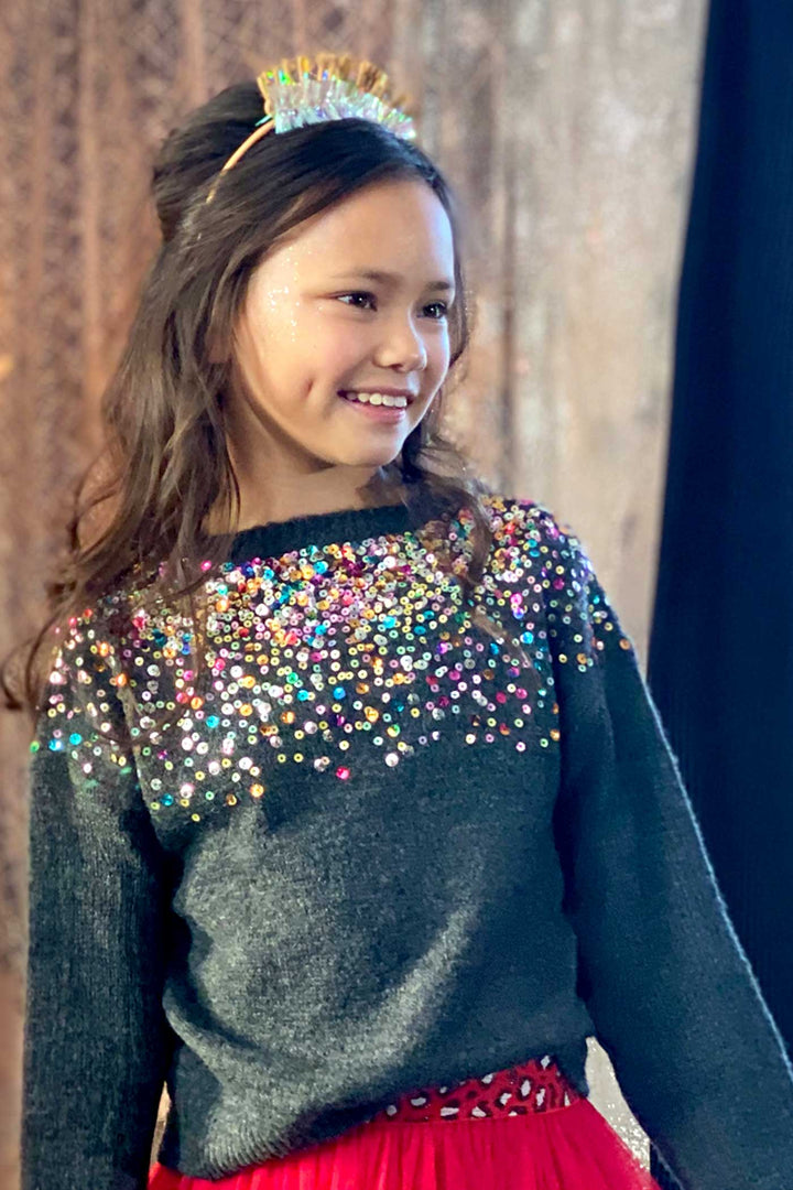 Hannah Banana Big Girls Colorful Sequin Embroidered Sweater