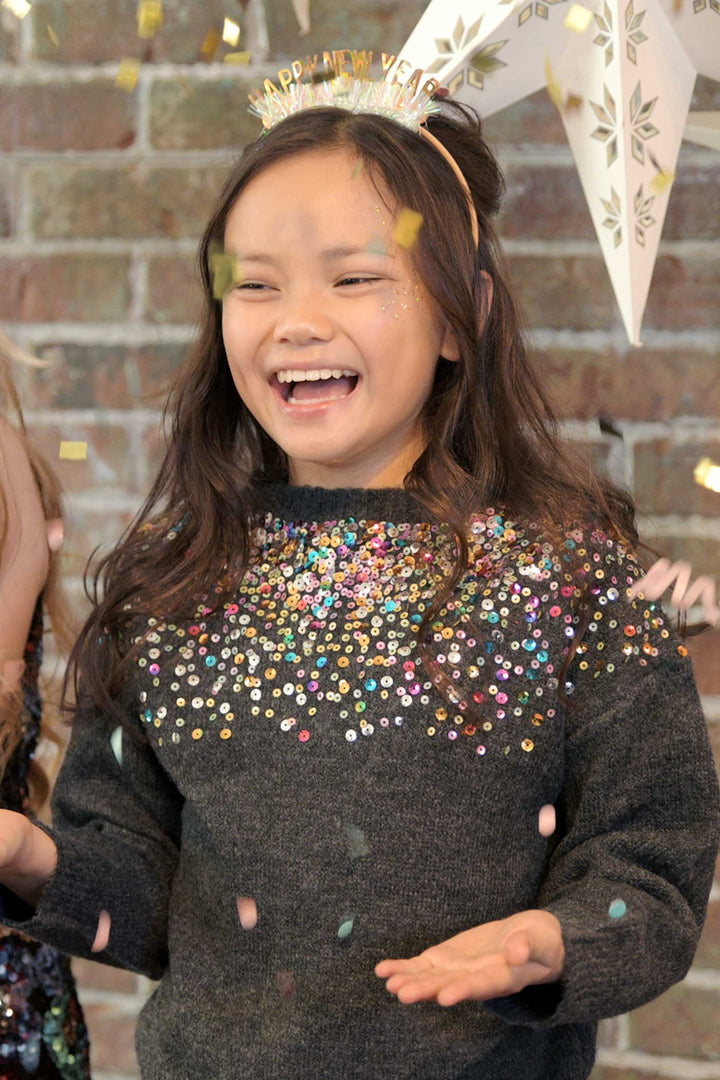 Hannah Banana Big Girls Colorful Sequin Embroidered Sweater