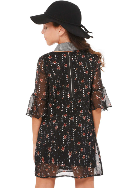 Truly Me Girls Elbow Sleeve Floral Print Collar Dress