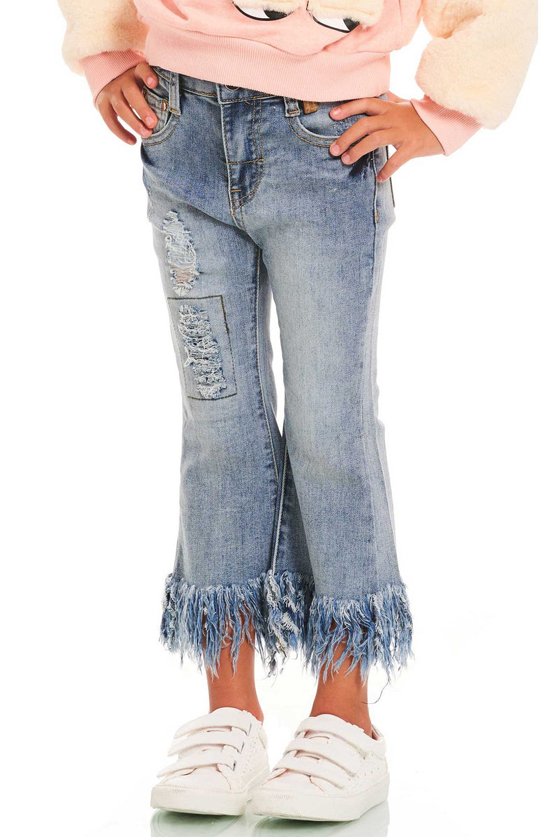 Girls Fringed Hem Washed Jeans