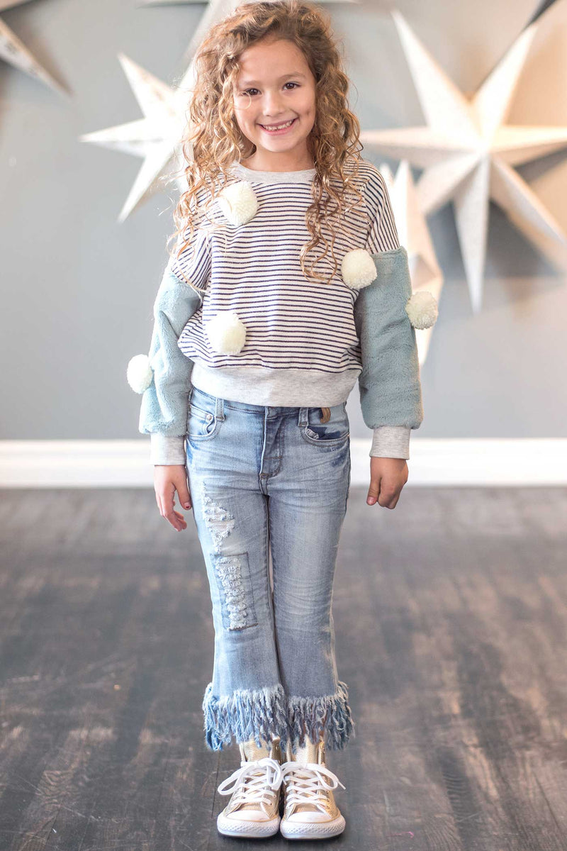 Girls Fringed Hem Washed Jeans