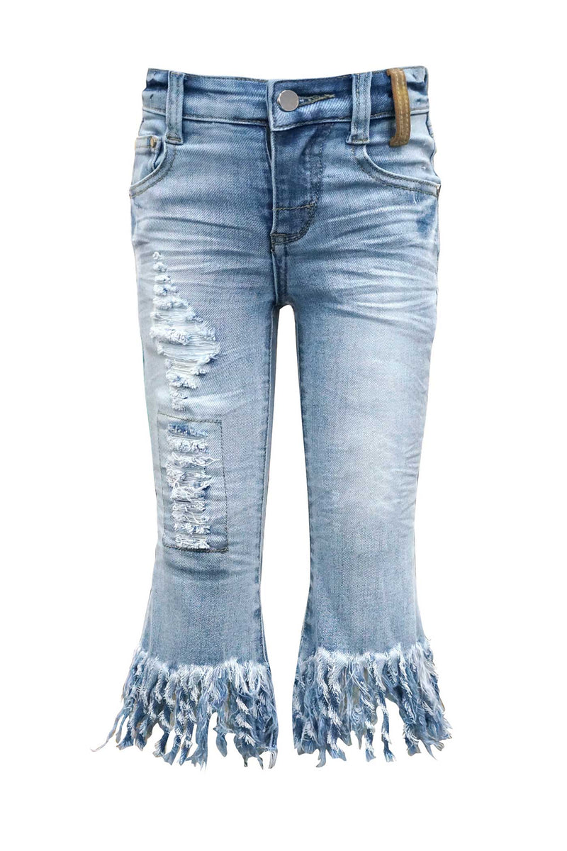 Girls Fringed Hem Washed Jeans