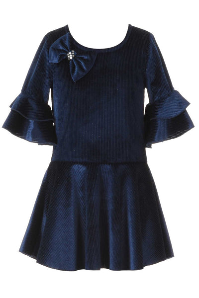 Hannah Banana Little Girls Three Quarter Sleeve Velvet Dress