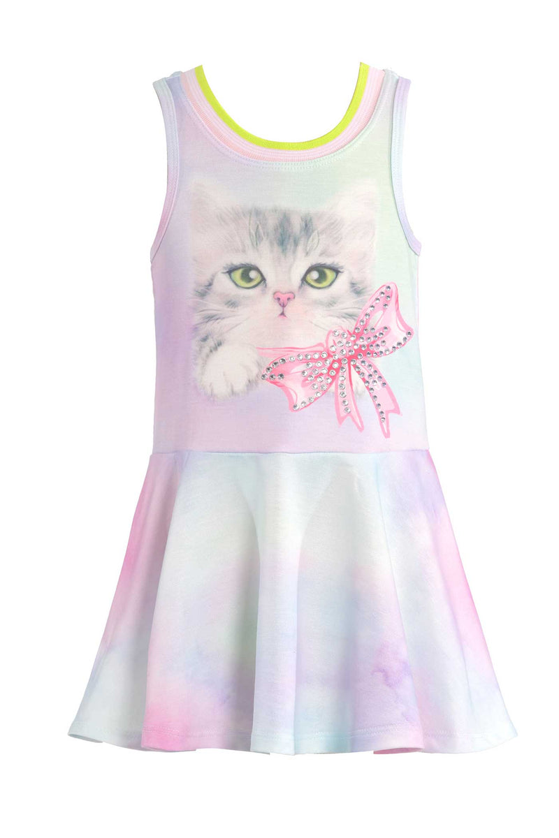 Girls Dropped Waist Tie-Dye Kitty Racerback Tennis Dress