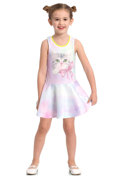 Girls Dropped Waist Tie-Dye Kitty Racerback Tennis Dress