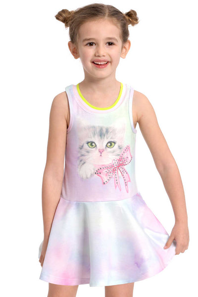 Girls Dropped Waist Tie-Dye Kitty Racerback Tennis Dress