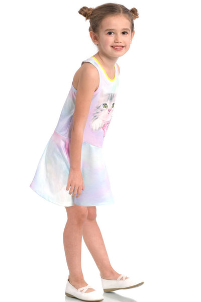 Girls Dropped Waist Tie-Dye Kitty Racerback Tennis Dress