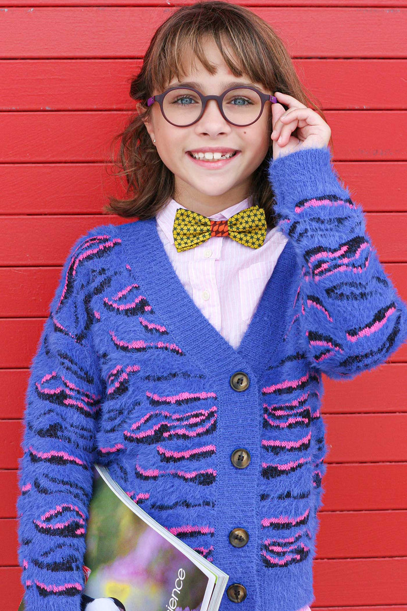 Hannah Banana Big Girls Blue Tiger Pattern Fuzzy Fashion Cardigan