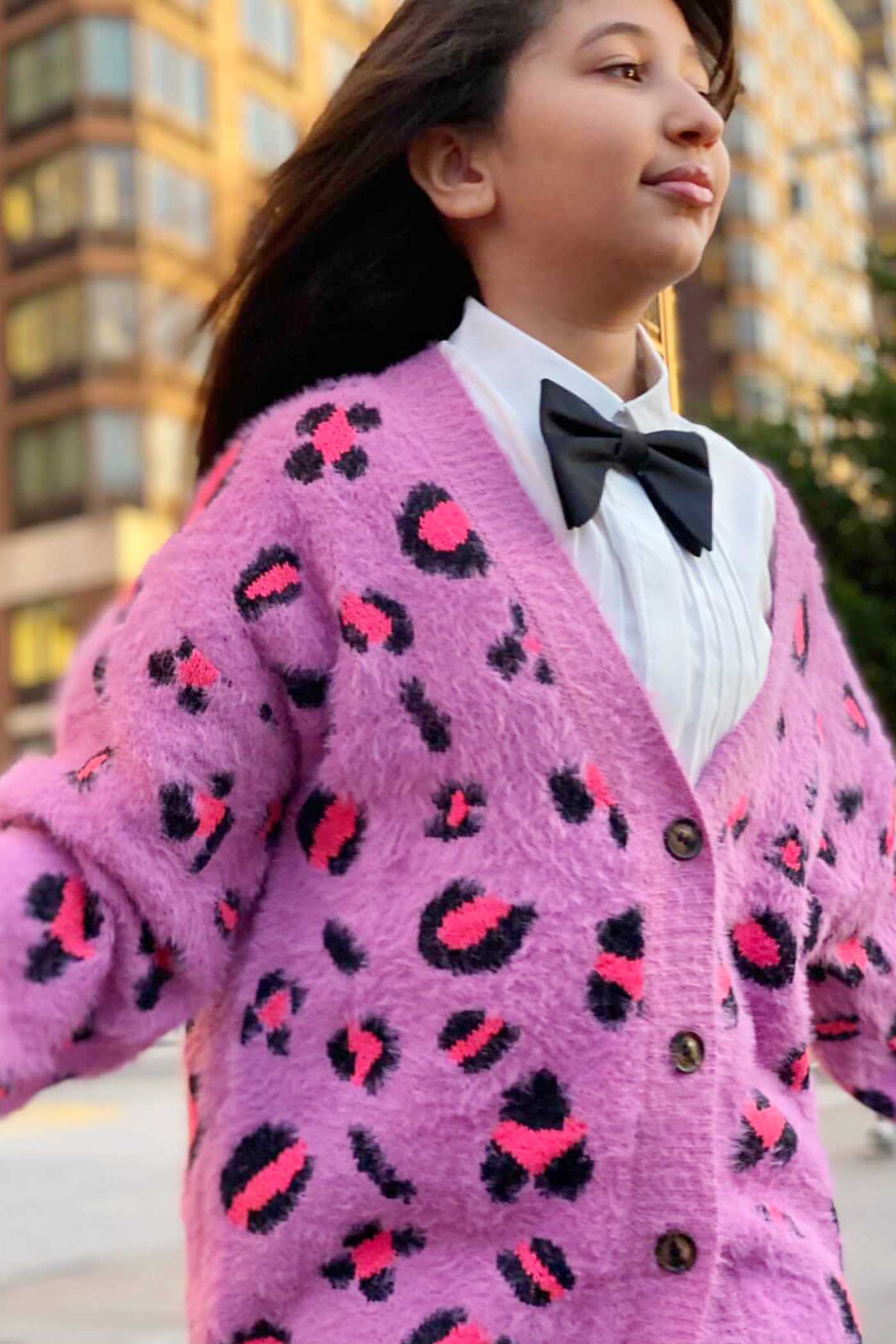Hannah Banana | Big Girls Pink Leopard Fuzzy Fashion Cardigan
