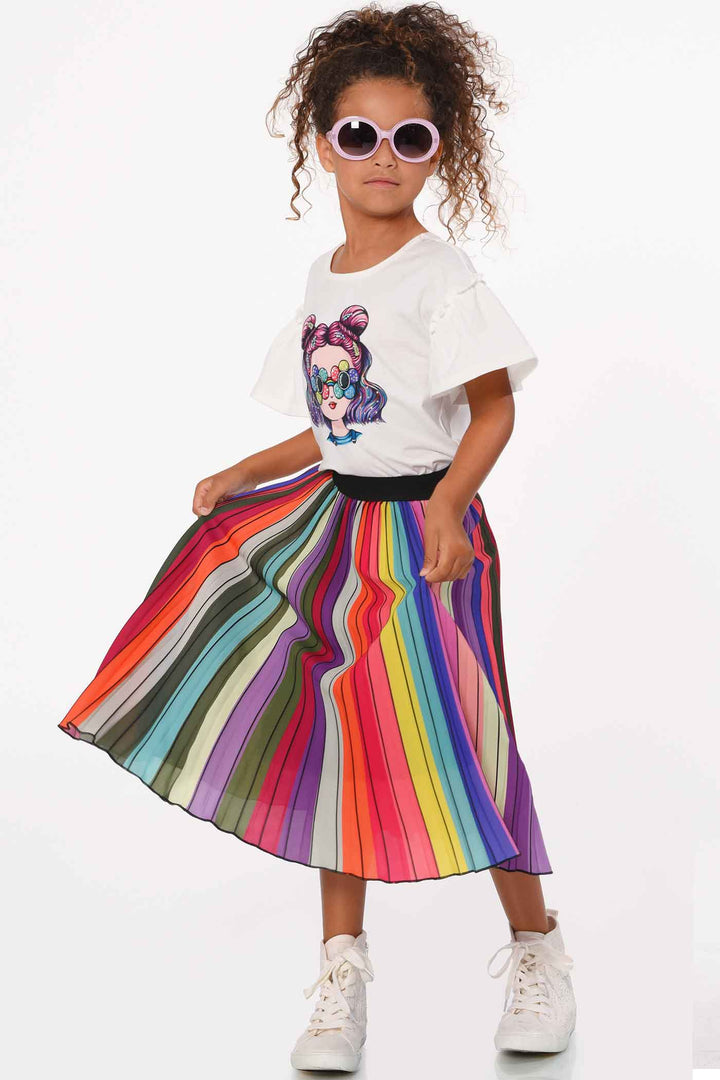 Hannah Banana Girls Rainbow Pleated Midi Skirt