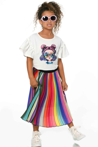 Hannah Banana Girls Rainbow Pleated Midi Skirt