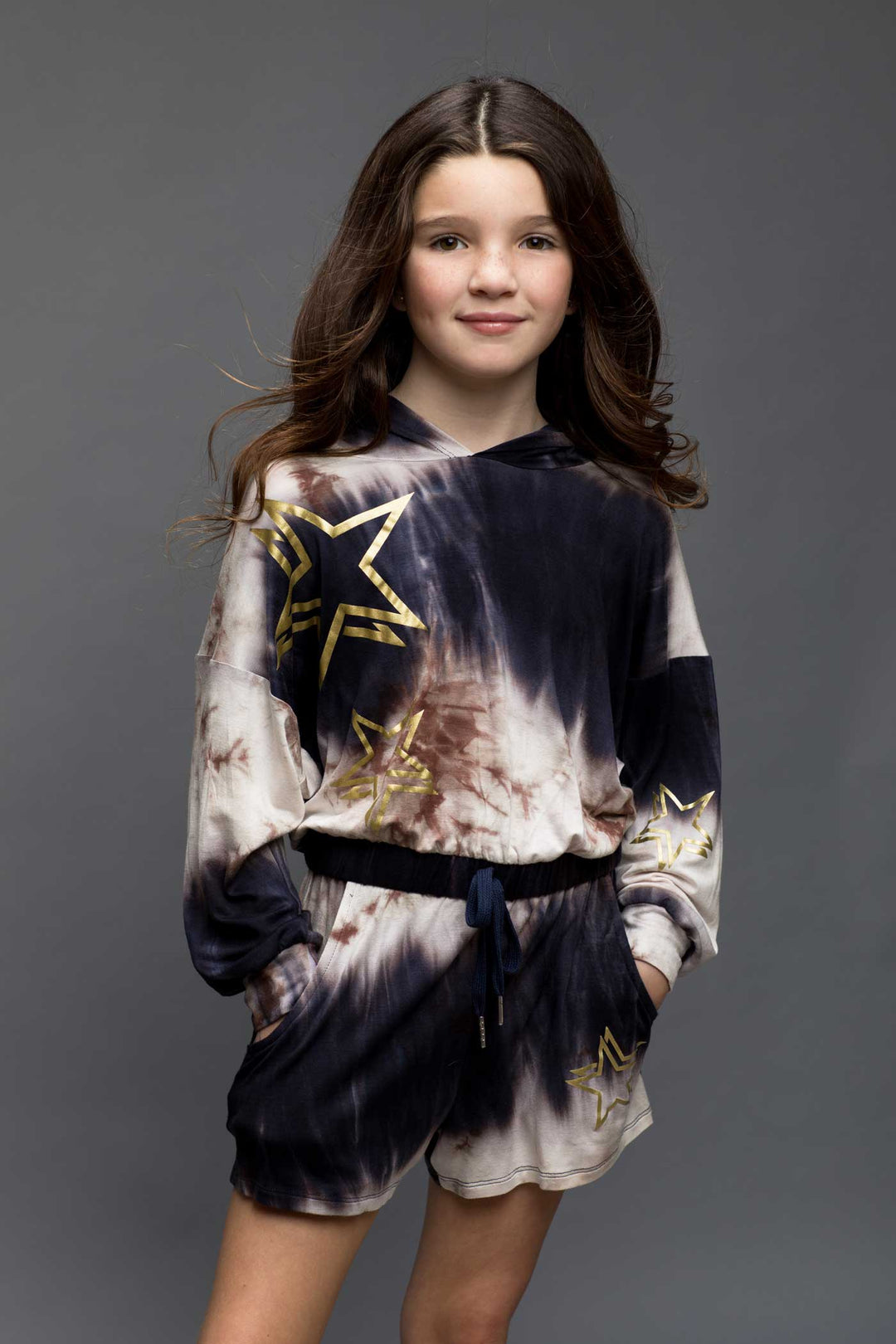 Hannah Banana Little Girl's Tie Dye Gold Star Print Shorts