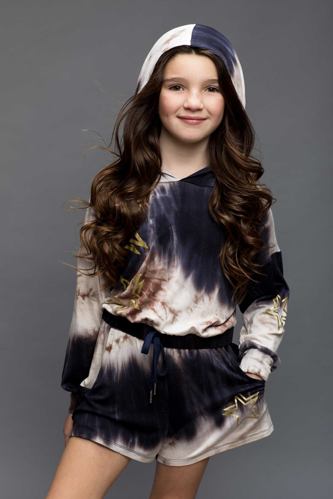 Hannah Banana Little Girl's Tie Dye Gold Star Print Shorts