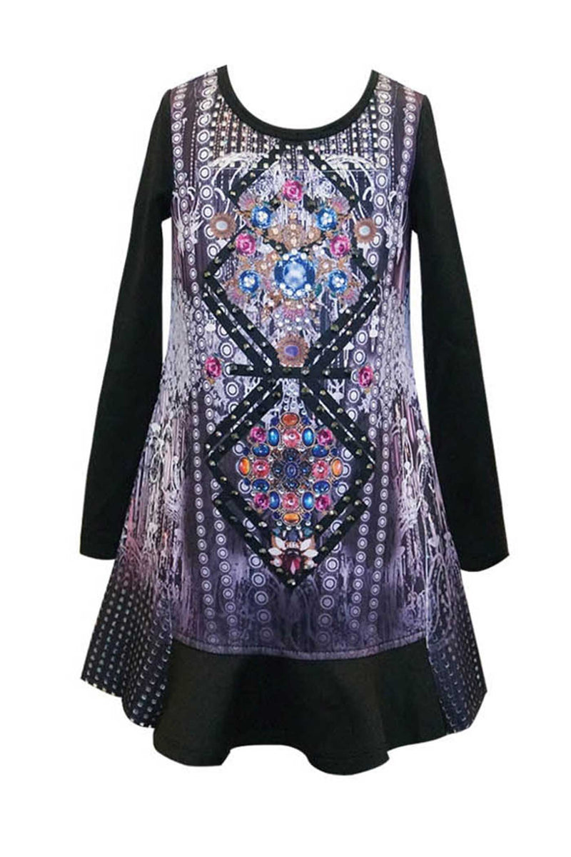 Hannah Banana Girls Geometric Print Long Sleeve Dress