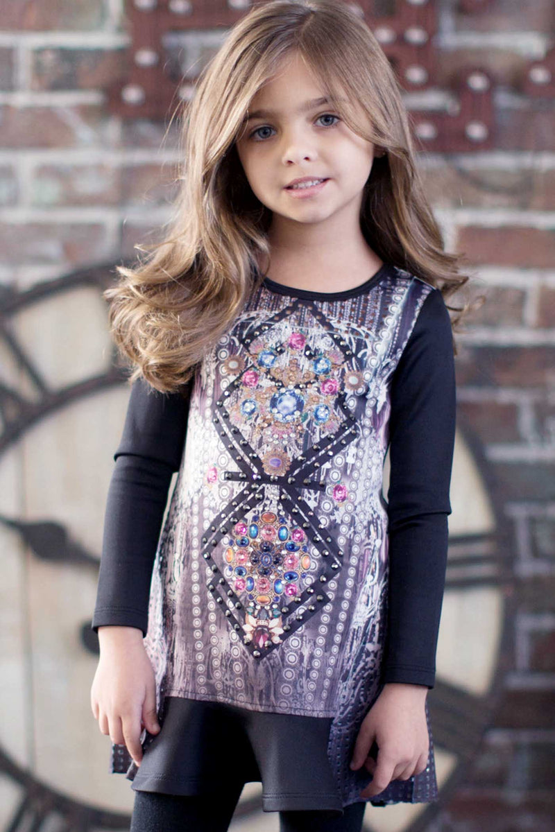 Hannah Banana Girls Geometric Print Long Sleeve Dress