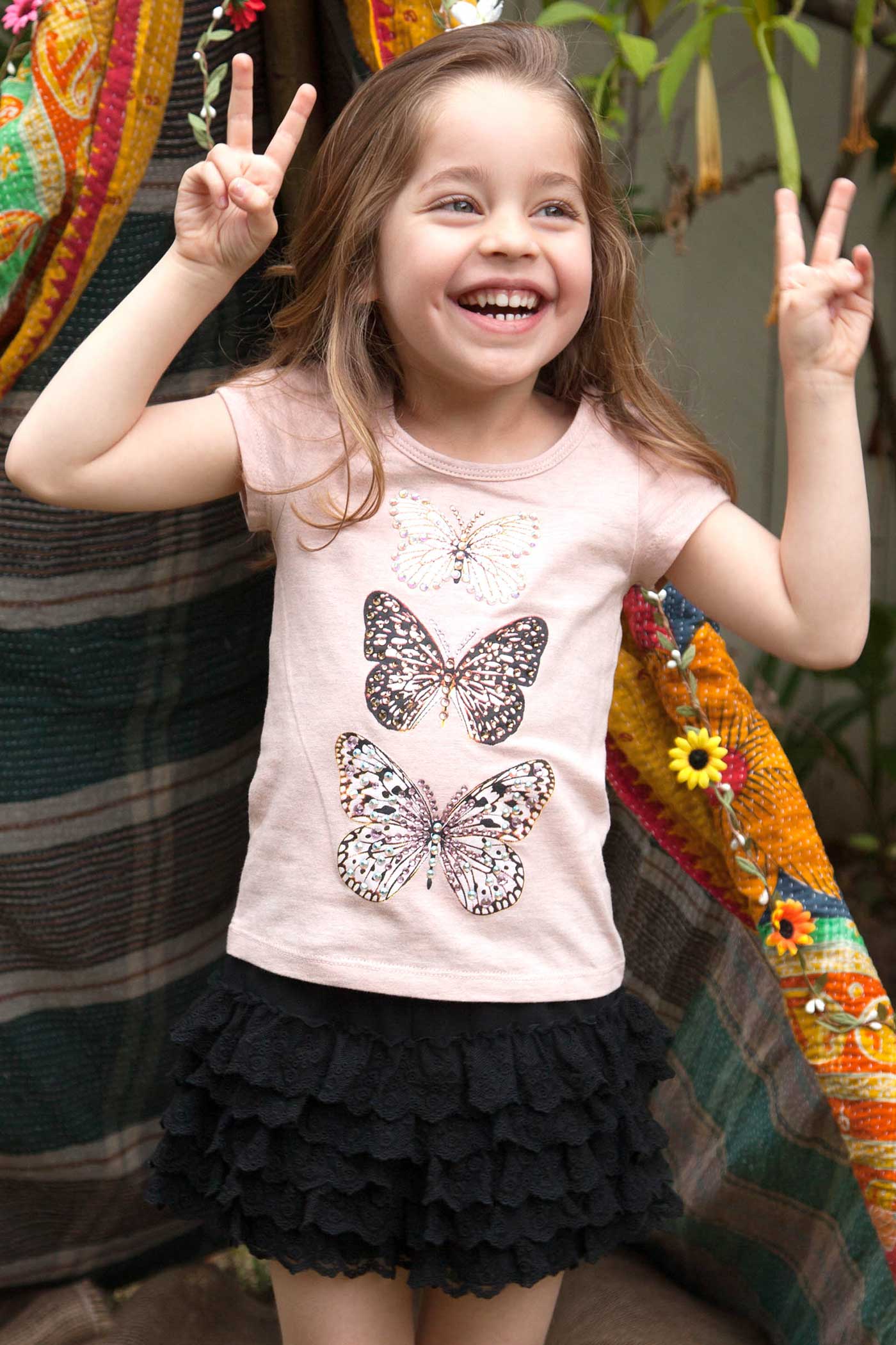 Hannah Banana Little Girls Lace Ruffle Tiered Shorts