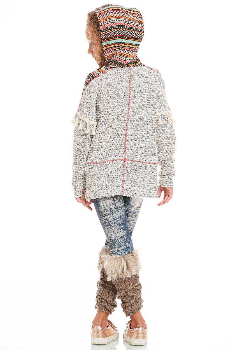 Little Girls Jean Detail Printed Eskimo Fur Leggings