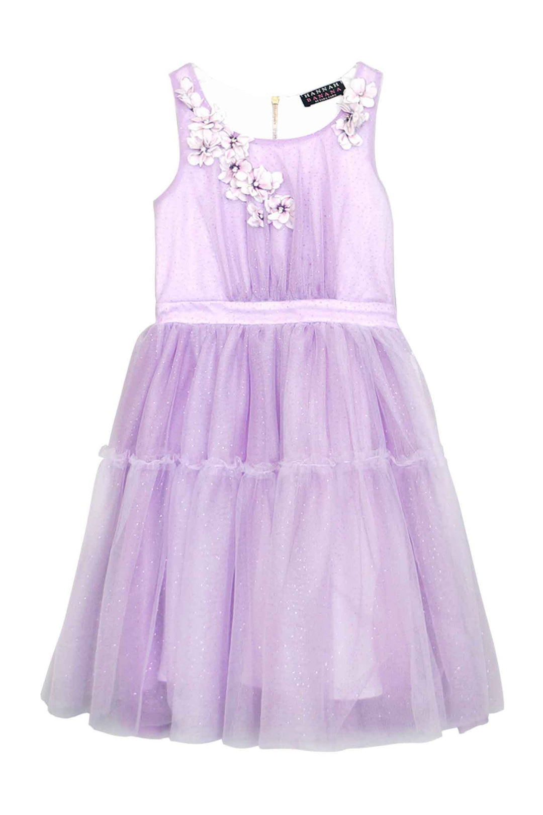 Hannah Banana Little Girls Lilac Lavender Light Purple Floral Glittery Mesh Overlay Sleeveless Birthday Party Dress Princess Dress Top Kids Fashion Brands