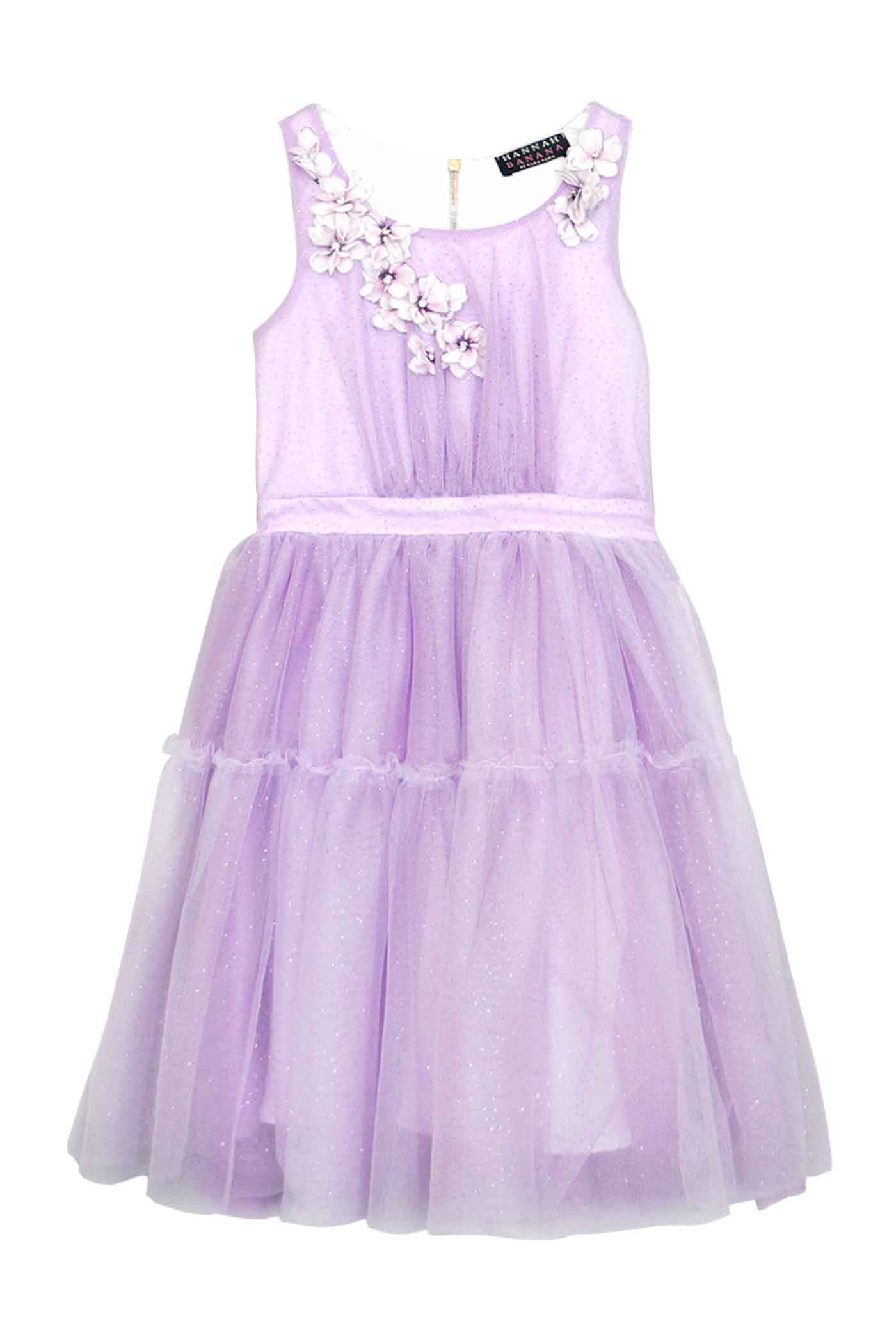 Hannah Banana Little Girls Lilac Lavender Light Purple Floral Glittery Mesh Overlay Sleeveless Birthday Party Dress Princess Dress Top Kids Fashion Brands