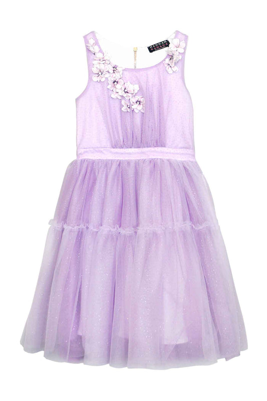 Hannah Banana Little Girls Lilac Lavender Light Purple Floral Glittery Mesh Overlay Sleeveless Birthday Party Dress Princess Dress Top Kids Fashion Brands