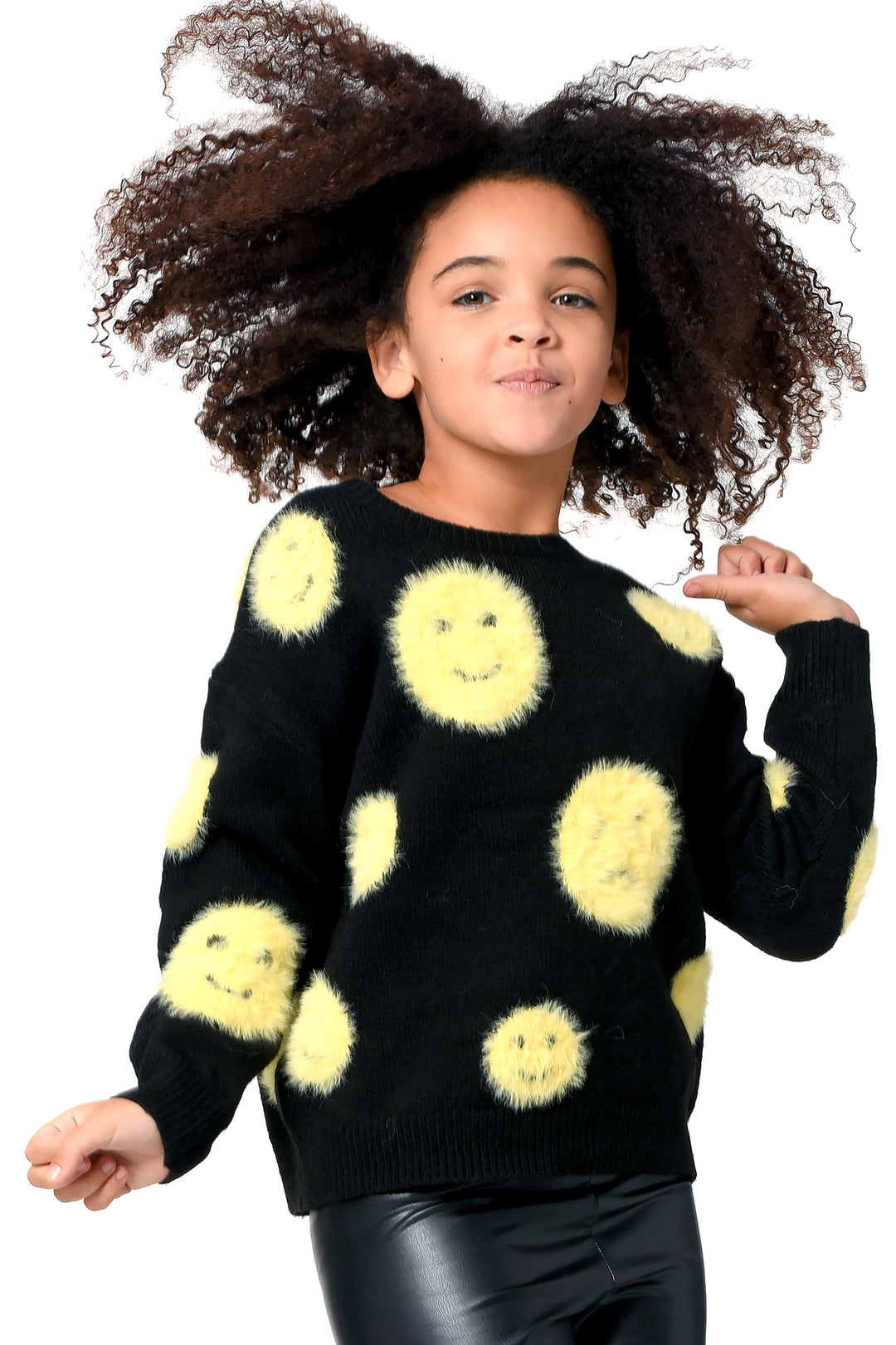 Hannah Banana Little Girl's Soft Fuzzy Emoji Sweater