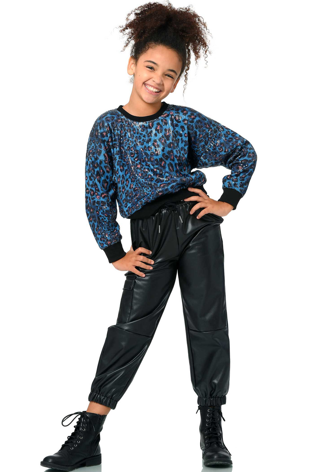 Hannah Banana Little Girl's Sequin Leopard Print Sweatshirt