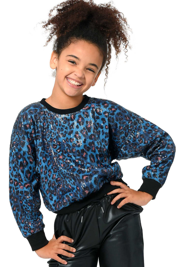 Hannah Banana Little Girl's Sequin Leopard Print Sweatshirt