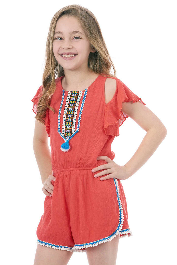 Girls Boho Style Cold Shoulder Summer Romper