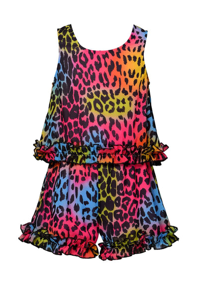 Hannah Banana Little Girls Rainbow Colorful Leopard Cheetah Animal Print Sleeveless Chiffon Romper Kids fun fashion