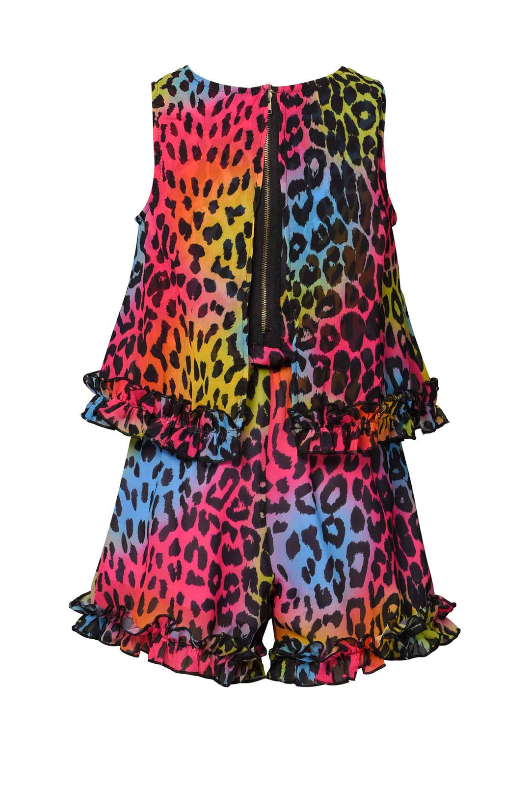 Hannah Banana Little Girls Rainbow Colorful Leopard Cheetah Animal Print Sleeveless Chiffon Romper Kids fun fashion